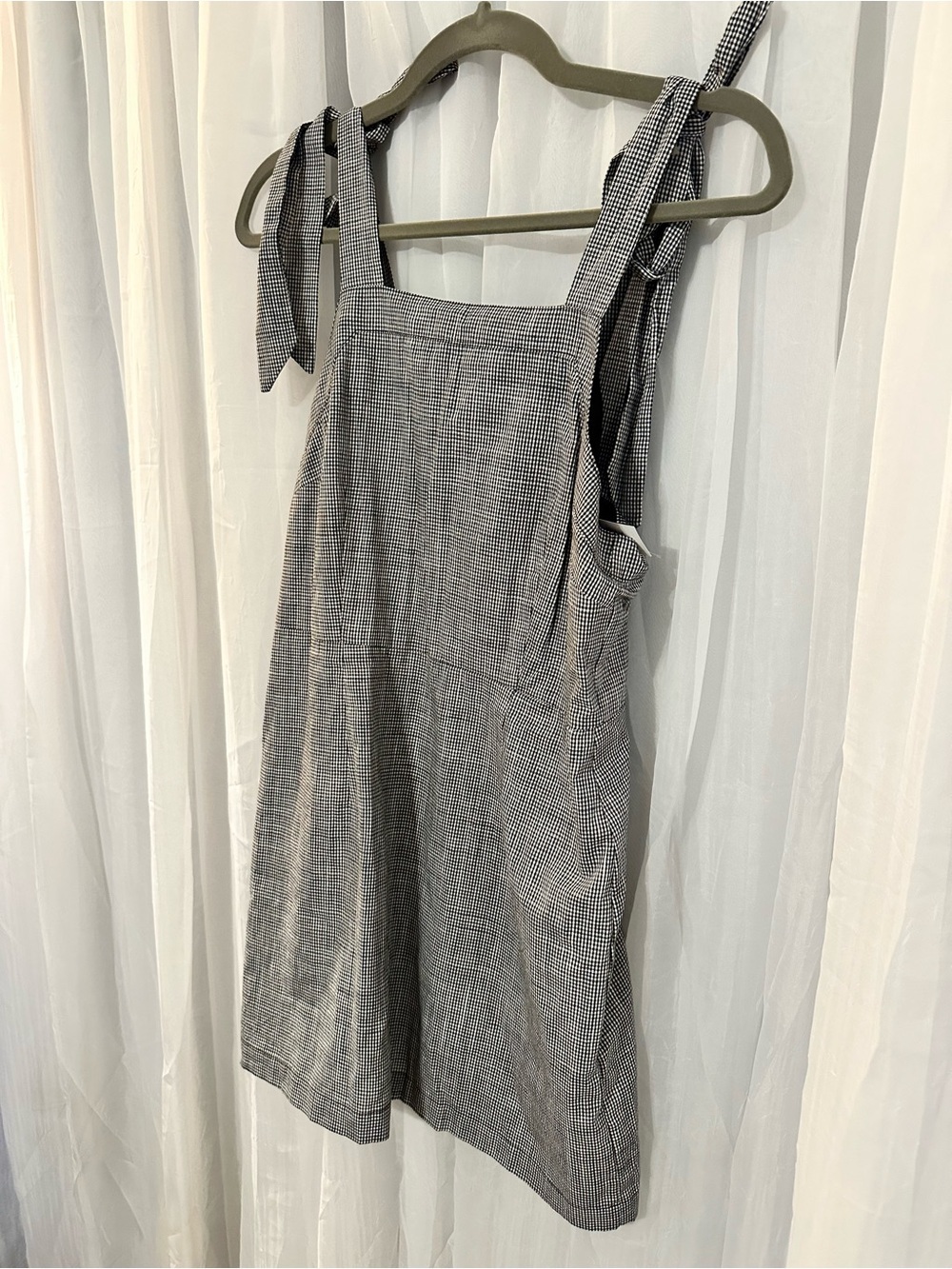 Plaid Tie-Shoulder Pinafore Dress in Gray - Picture 3 of 5